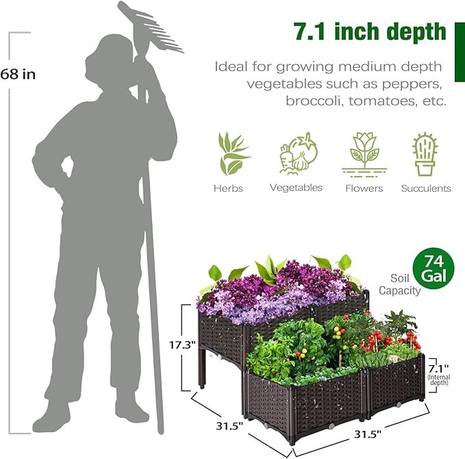 Raised Garden Bed with Legs, Elevated Plastic Planter Box for Outdoor Plants, Flowers, Vegetables and Herbs