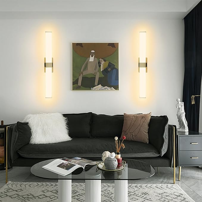 Kalium 33in Modern Wall Sconces, Dimmable Bathroom Vanity Lights, 3000K Warm White LED Indoor Sconces Lighting for Bathroom, Stairs, Living Room, Bedroom. Hardwired.