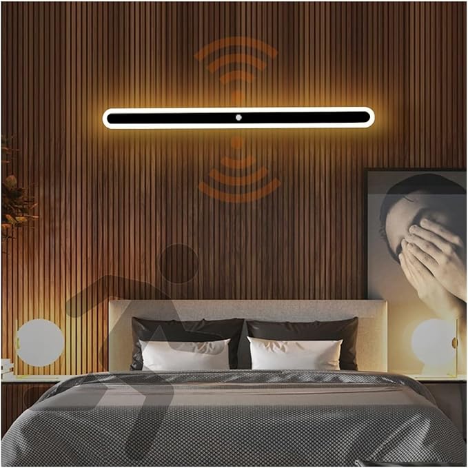 Modern LED Wall Sconce with Motion Sensor Interior Acrylic Black Wall Lamp Indoor Minimalist Long Wall Light Inside Lighting Fixtures for Living Room Bathroom Front Door Bedroom (180CM,Natural Light)