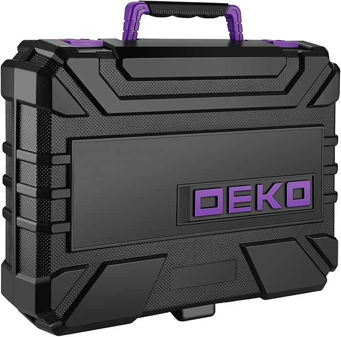 Tool Set: Tool Kit with 8V Cordless Drill, Hand Toolbox with storage case, Tool set for Home Repairs 126 Piece, Purple