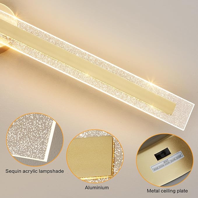 Modern Wall Sconces 39.4In Gold Wall Light Fixtures Dimmable LED Sconce Wall Lighting Indoor Hardwired Wall Lamps for Living Room Bedroom Hallway Stairs