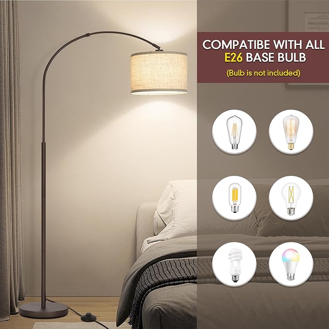 Seaside village Floor Lamp for Living Room, Arc Lamp with Adjustable Head, Modern Tall Lamp with On/Off Pedal Switch, Over Couch Standing Hanging Light for Reading, Bedroom, Office (Brown)