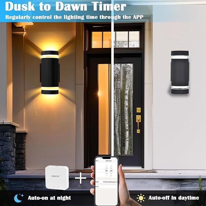 RGB Outdoor Wall Lights with RF Remote Control, Color Changing Porch Light, Up and Down Smart Wall Sconces with 2700k- 6500k RGB+CCT and 32 Modes-ETL Listed (2 Pack)