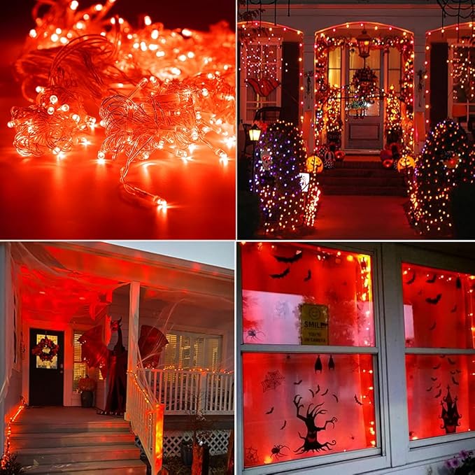 Halloween String Lights Orange - 220 LEDs 25m/82ft 8 Modes Memory Function End-to-End Plug in Outdoor Waterproof Fairy Twinkle Indoor Fall Tree Lights for Autumn/Thanksgiving Day/All Saints' Day/Yard