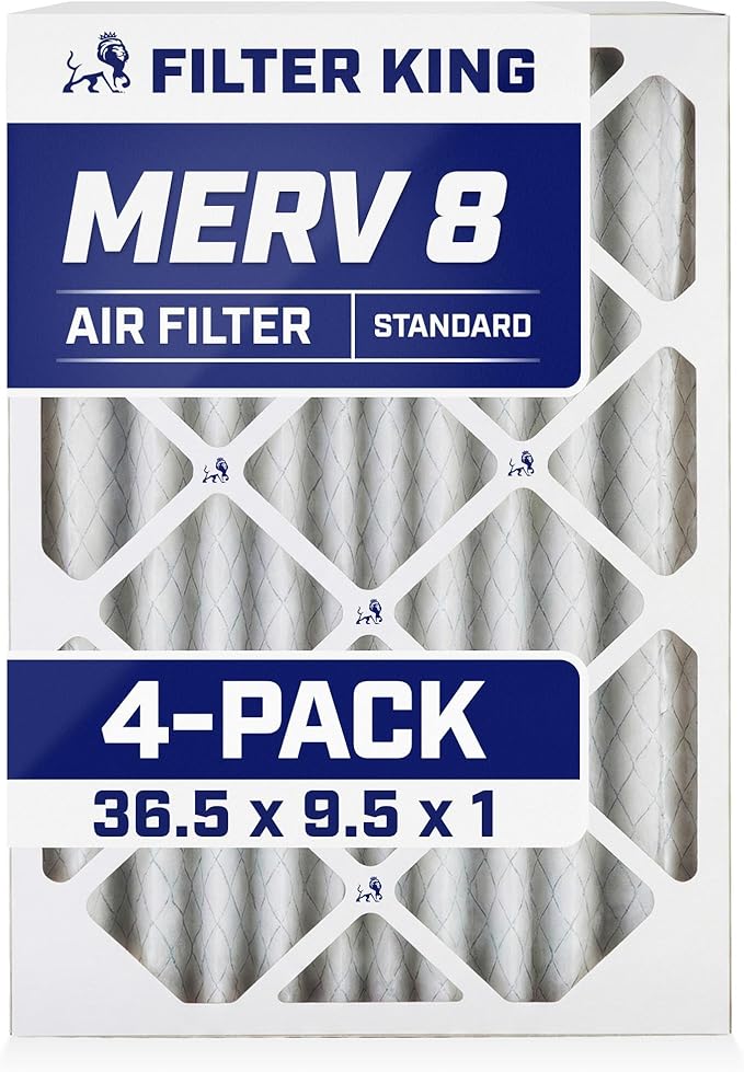 Filter King 36.5x9.5x1 Air Filter | 4-PACK | MERV 8 HVAC Pleated A/C Furnace Filters | MADE IN USA | Actual Size: 36.5 x 9.5 x .75"