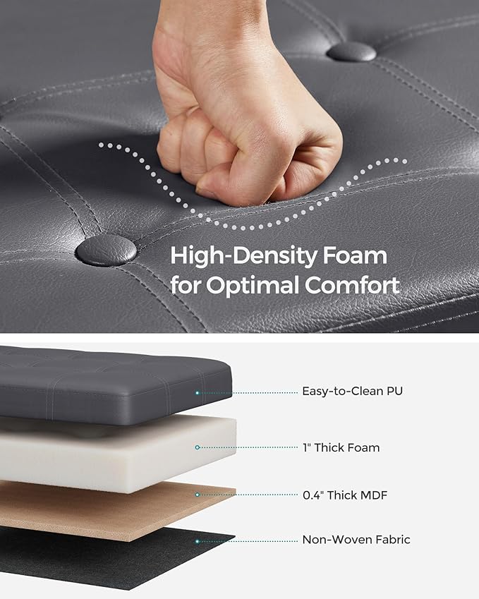 SONGMICS Mazie Collection - 30 Inches Folding Storage Ottoman Bench, Ottoman with Storage, Foot Rest Stool, Load 660 lb, for Living Room, Synthetic Leather, Dark Gray ULSF040G01