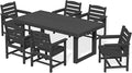SERWALL HDPE Outdoor Dining Set for 6, 67'' All Weather Patio Dining Table and Chairs Set for Deck, Lawn, Black