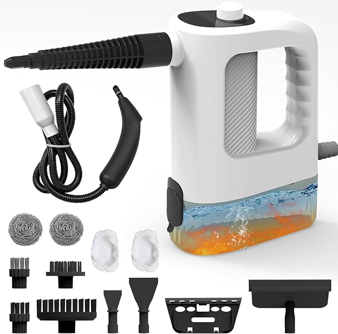 Steam Cleaner, 3-Level Adjustable Handheld Steam Cleaner, 15s Heat-Up, 400ML Large Capacity Steamer Cleaning with 14 pcs Accessories, Portable Steam Cleaner for Home for Dirt, Grease, Tile,Floor, Car
