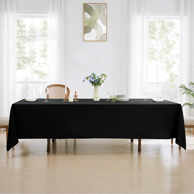 Rectangle Tablecloths 60x120 Inch 2 Pack Black Tablecloth for 6ft Washable Decorative Linen Polyester Table Cloths for 8ft Dining Table Banquets Buffet Parties and Wedding