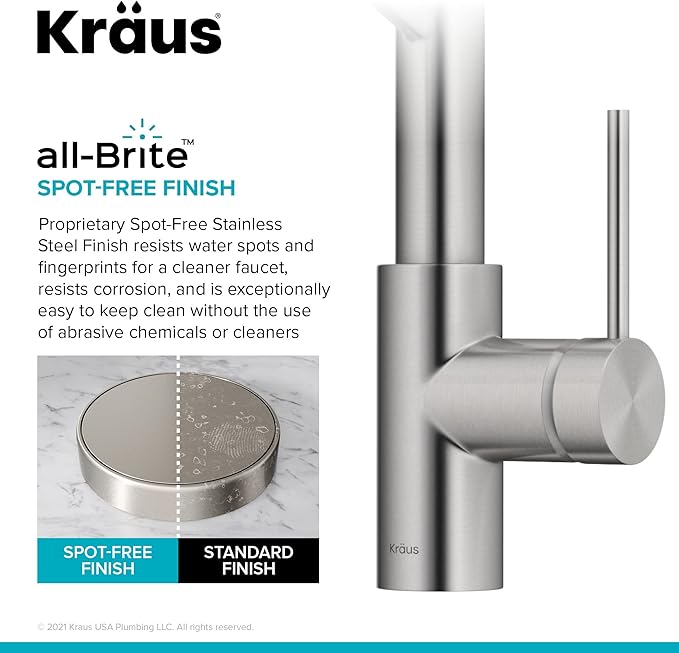 KRAUS Oletto Commercial Style Single Handle Pull Down Kitchen Faucet with QuickDock Top Mount Installation Assembly in Spot Free Stainless Steel, KPF-2631SFS