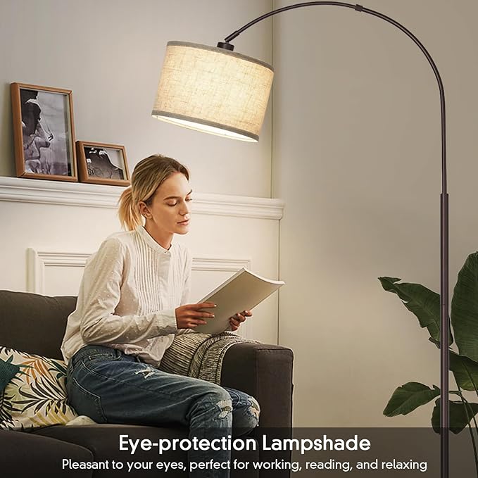 Seaside village Floor Lamp for Living Room, Arc Lamp with Adjustable Head, Modern Tall Lamp with On/Off Pedal Switch, Over Couch Standing Hanging Light for Reading, Bedroom, Office (Brown)