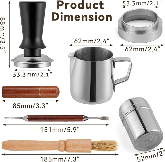 24pcs Espresso Tamper Set, Barista Tools Kit for Coffee Machine, Spring-Loaded 304 Stainless Steel Base 30lbs Coffee Calibrated Tamper Tools for Enjoying cafes Home Office hotels(53mm)