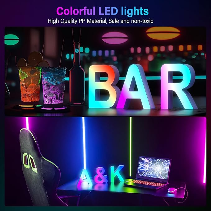 Light Up Letters Marquee Letter - Music Sync RGB Color Changing LED Lights Letter Logo Game Lights for Girls Women Party Birthday Christmas Valentine's Day Wall Desktop Decoration (MRGB-Love)