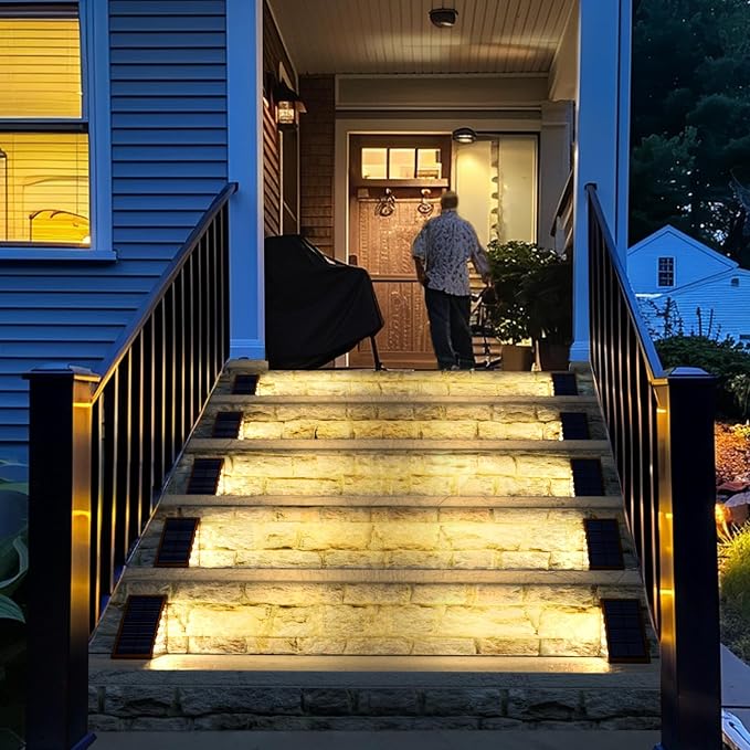 JOFIOS Solar Step Lights for Outside,4pack Solar Stair Lights Outdoor Waterproof IP67,Outdoor Deck Step Lights,Solar Outdoor Lights for Staircase,Patio,Front Step(Warm Brown)