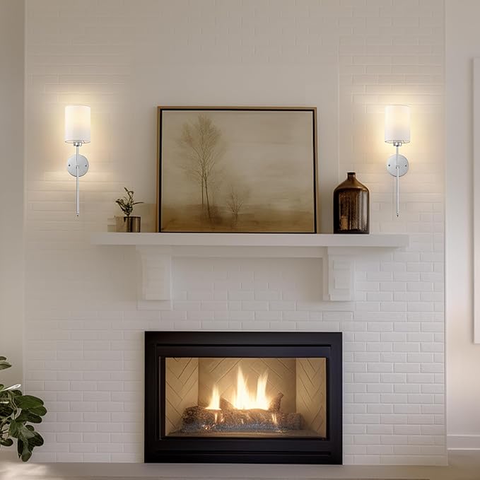 Battery Operated Wall Sconces Set of Two, with Remote Control, Dimmable, 4 Color Temperatures, RGB, Timer, Wireless Rechargeable Wall Light for Living Room, Bedroom, Fireplace, 23.6 Inch, Chrome