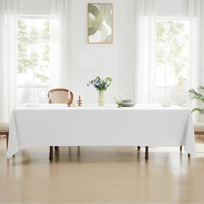 Rectangular Tablecloth 90x156 Inch 10 Pack White Table Cloths for 8ft Stain Resistant Decorative Washable Polyester Rectangle Tablecloths for Dining Table Banquets Buffet Parties and Wedding