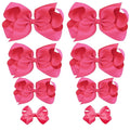 Oaoleer 8PCS Hair Bows for Girls Hot Pink Grosgrain Ribbon Boutique Bow Alligator Clips Hair Accessories for Toddlers Little Girls Kids (8inch, 6inch, 4.5inch, 3inch in Pair)