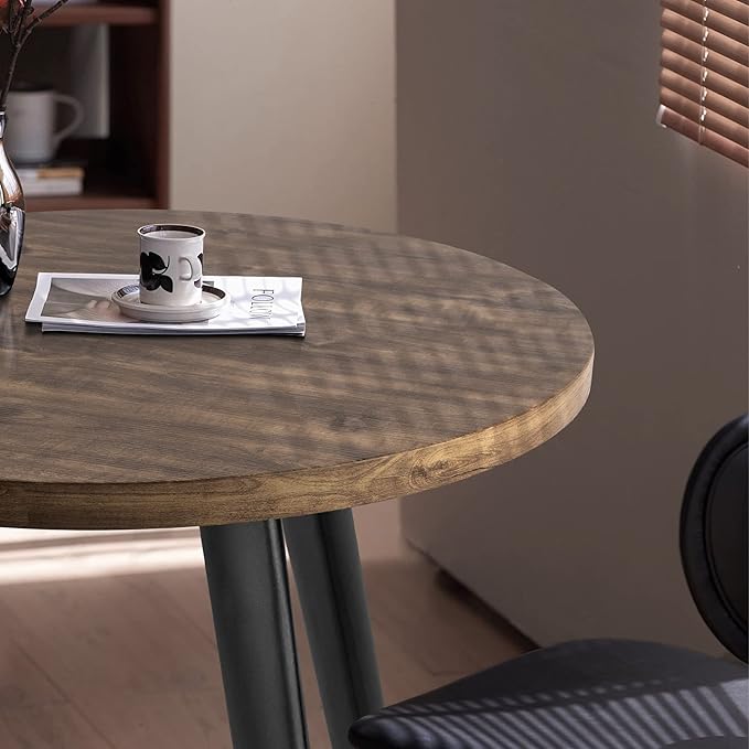 Round Dining Table, Small Dining Table for 2, 31.5" Round Table, Mid-Century Modern Kitchen Table with 1.4" Thickness Wood Grain Tabletop for or Small Space, Dining Room, Kitchen, Rusty Brown