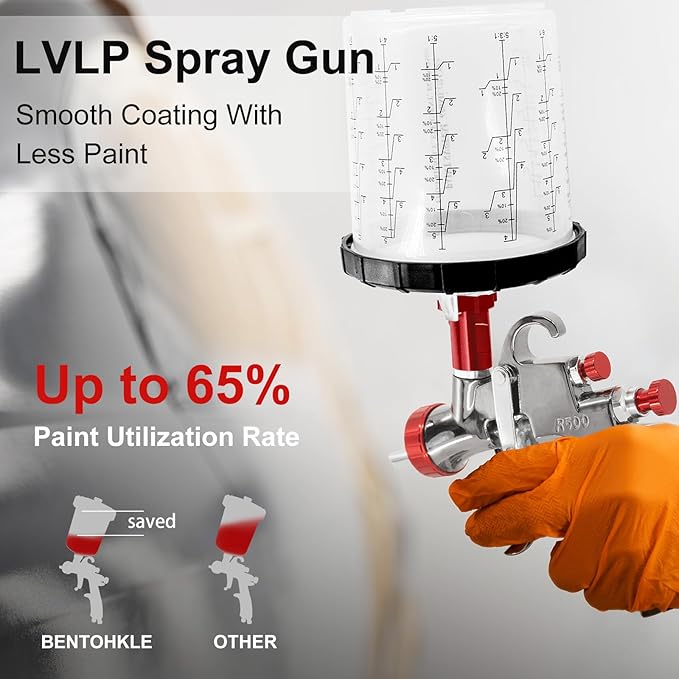 R500 LVLP Air Spray Gun with 10pcs 650ml Disposable Cups 1.3/1.5/1.7/2.0mm Nozzles, Automotive Paint Guns R500 Paint Gun Sprayer for House Painting, Car, Furniture