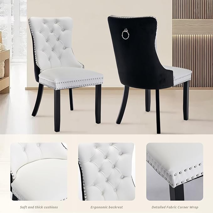 SoarFlash Kitchen Table and Chairs for 2, 31.5" Dining Table Set for 2 with Leather Upholstered Chairs, 3 Piece Round Kitchen Table Set, Dining Room Table Set for Small Space, Apartment, Black/White