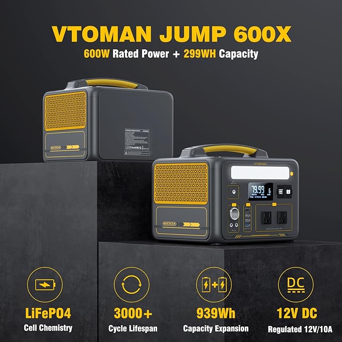 VTOMAN 939Wh Portable Power Station Bundle with Extra Battery & 110W Solar Panel Included - Up to 1200W Solar Power Generator for Home Backup, Off-grid, Road Trip, RV, Camping, Fishing, Emergencies