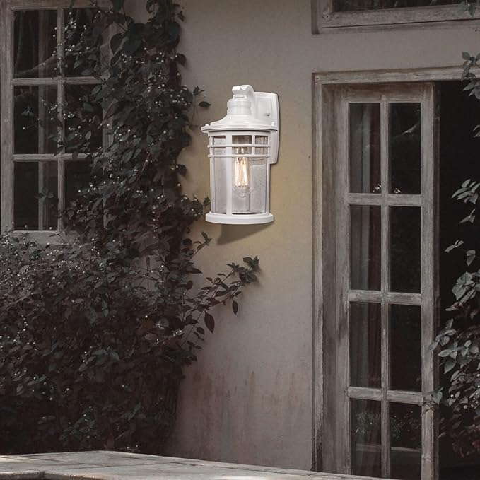 Darkaway Outdoor Porch Lights Wall Mount, Outdoor Light Fixtures Sconces Wall Lighting with Seeded Glass Waterproof Exterior Lights for Patio Yard House Hallway Doorway Garage(1 Pack, White)