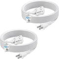 BN-LINK 2 Pack 12ft Indoor Extension Cord, 3 Outlet, 16/2 SPT-2, White, 2-Prong Polarized Plug, Household Power Cord for Home, Office & Holiday Decorations