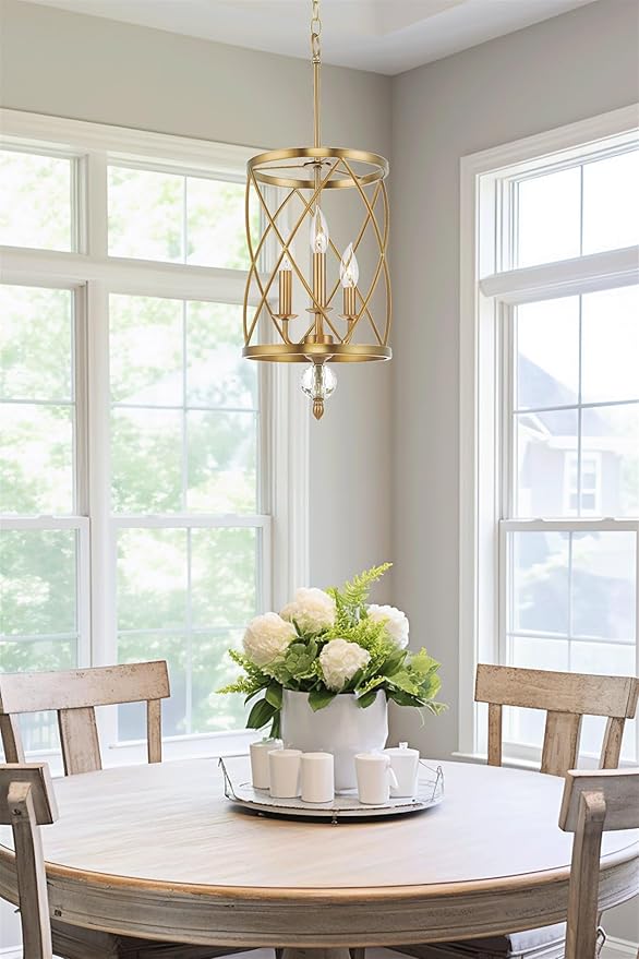 Kira Home Eleanor 26.5" Traditional 3-Light Chandelier, Cylinder Foyer Pendant Light, Adjustable Height, Warm Brass Finish