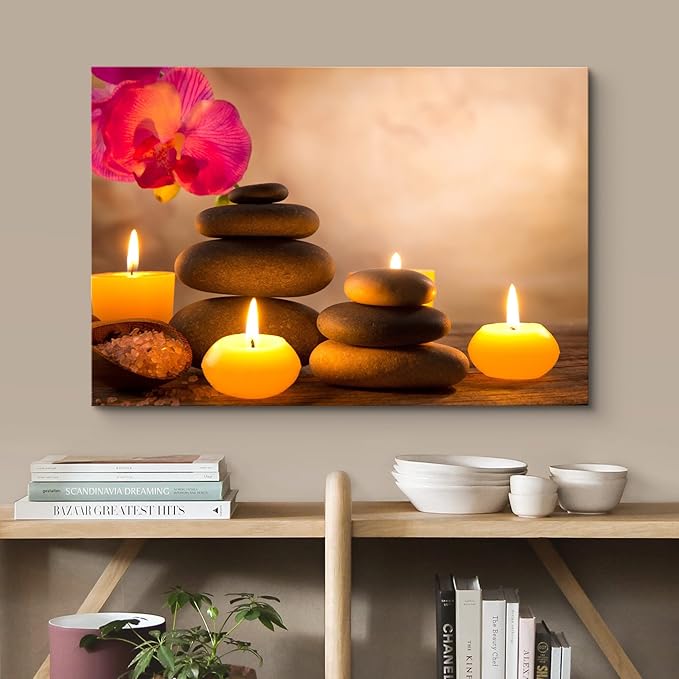 Canvas Prints Wall Art - Spa Still Life with Aromatic Candles and Zen Stones | Modern Wall Decor/Home Decoration Stretched Gallery Canvas Wrap Giclee Print & Ready to Hang - 32" x 48"
