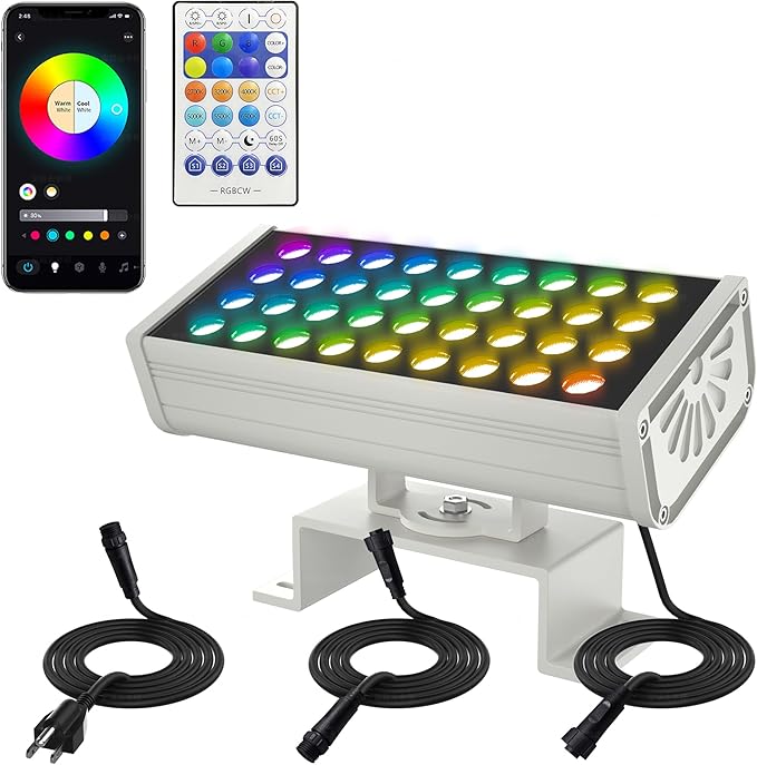 Party Lights Outdoor Smart Flood Light, 180W RGBCW Color Changing LED, 2700–6500K Tunable White, WiFi App & Voice Control, 50 Scenes, 1–100% Dimmable, IP65 Linkable Wall Washer Lights