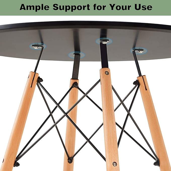 31.5 Inch Small Round Dining Table for 4 People Kitchen Home Modern Leisure Wood Legs Table Black