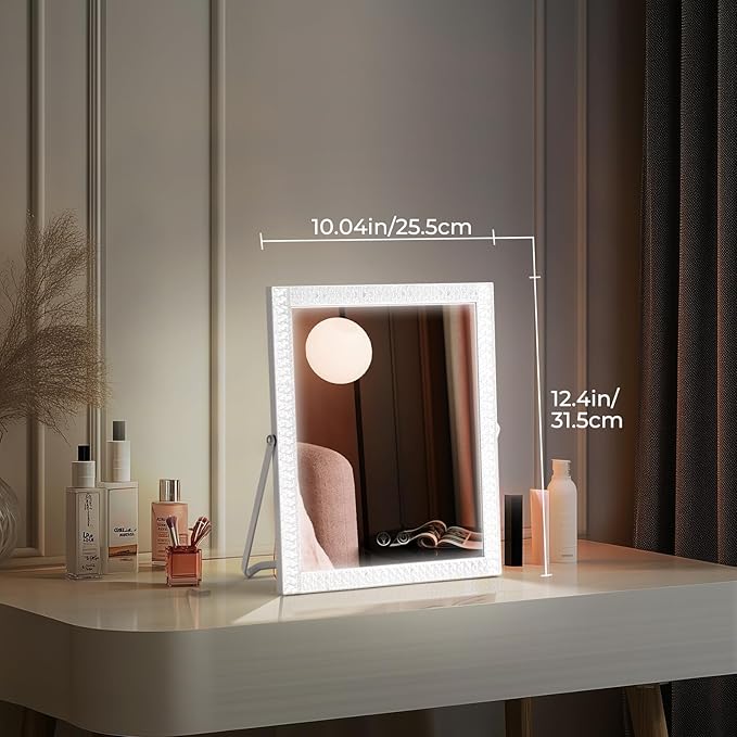 Vanity Mirror with Lights,RGB & 3 Dimmable Light Modes Makeup Mirror with Touch Control,Light Up Mirror for Desk,360°Rotation,12.4x10 Inch