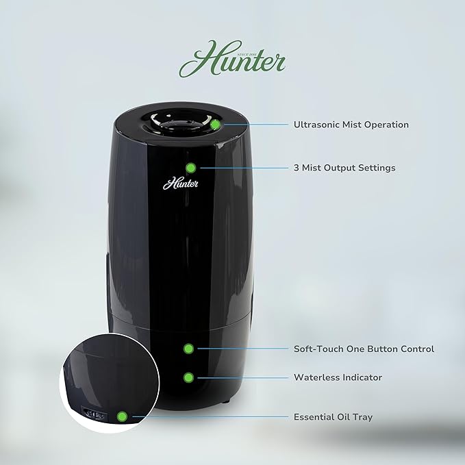 Hunter Fan Company Aspire Cool Mist 0.7 Gal Ultrasonic Humidifier-Graphite