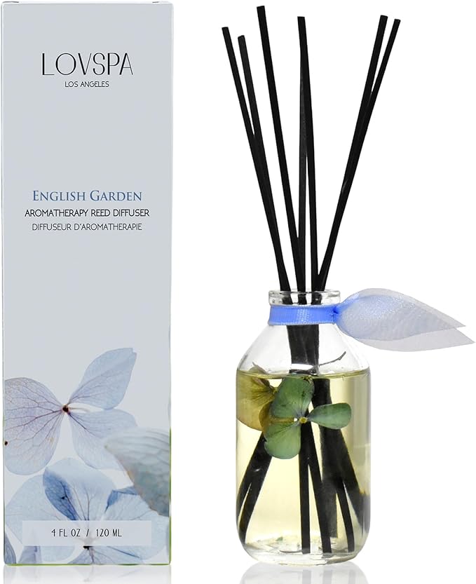 LOVSPA Reed Diffuser Set, English Garden Scented Oil Diffuser with Sticks, Home Fragrance Accessories for Bathroom Shelf Decor, Aroma Diffusers for Home or Office Desk, USA Made