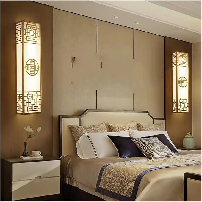Chinese Style Bedroom Wall Lamp Strip Shaped Zen Background Wall Bedside Lamp Living Room,Ideal for Bedroom