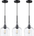 3 Pack 1 Light Indoor Hanging Kitchen Island Pendant Ceiling Light 6.1" Clear Seeded Glass Fixture,Black Finish for Farmhouse Over Sink Bedroom Hallway