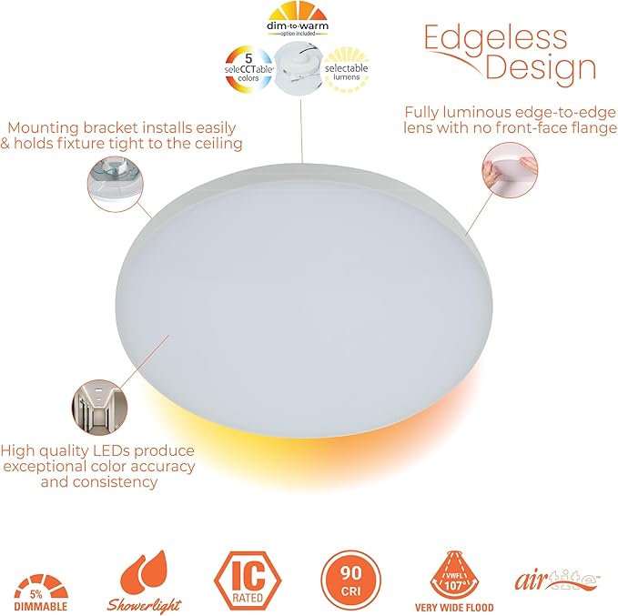 HALO SMX 8-Inch Edgeless Surface Mount LED Downlight w/Selectable Lumens, Color Temperatures, Dimming-Round, 4-Pack, SMX8RLSFSD2W-4PK