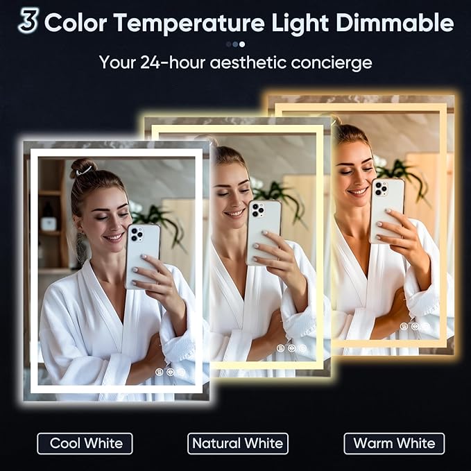 LED Bathroom Mirror, 30"x36" with Frontlit and Backlit Anti-Fog Mirror with Lights LED Vanity Mirror for Bathroom 11 Colors Temperature & Dimmable Bathroom Mirror with HD Tempered Glass