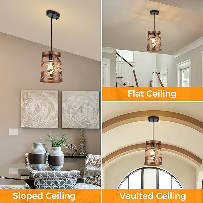 Rustic Bear Pendant Lights, 1-Light Brushed Bronze Round E26 Base Cage Metal Fixture Adjustable Hanging Height for Kitchen Island, Hallway, Dining Room,Foyer,Bedroom(No Bulb Included)