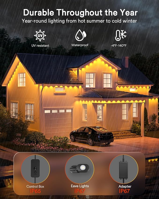 Lumary Permanent Outdoor Lights 2 with Remote, Slide Base, 150ft with 90 RGBAICW LEDs for Daily and Accent Lighting, 110+ Scenes for Christmas Decor, Work with Alexa Google, Black