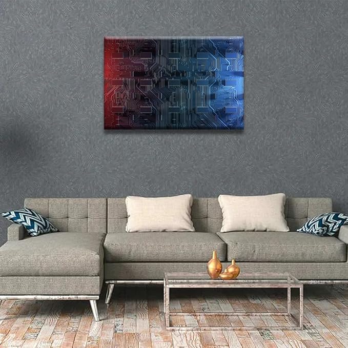 Abstract Computer Motherboard Wall Art Wall Painting CPU Concept Wall Decorations for Living Room Computer Chip Framed Modern Artwork for Home Walls Bedroom Decor 24x36 INCH