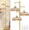 Dimmable Floor Lamp for Living Room Bedroom-3 Light Gold Floor Lamp with Glass Lampshape, Flower Tall Lamp Mid Century Modern Standing Lamp Glass Tree Floor Lamps for Living Room Bedroom,Corner