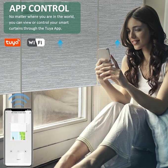 Tuya WiFi Smart Roller Shade Motor 45mm, Electric Blinds Motor No Hub Needed, Compatible with Alexa Google Home, App Control, Heavy Duty Retrofit Kit. (50 N.m for Φ74mm（3"） Round Tube)