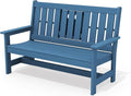 SERWALL Outdoor Bench with Cup Holder, 58" HDPE Garden Park Bench Suitable for 3 Person, All Weather Patio Benches with High Backrest and Wide Armrests for Garden, Park, Yard, Front Porch, Navy