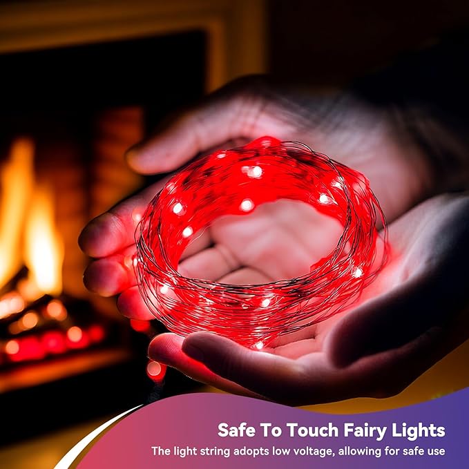 LitHome 4 Pack Valentine's Day Red Fairy Lights Battery Operated, 20 FT 60 LED Valentines Lights Battery Operated 2 Modes Indoor, Waterproof Led Fairy Twinkle Lights for Gift Bedroom Wedding Decor
