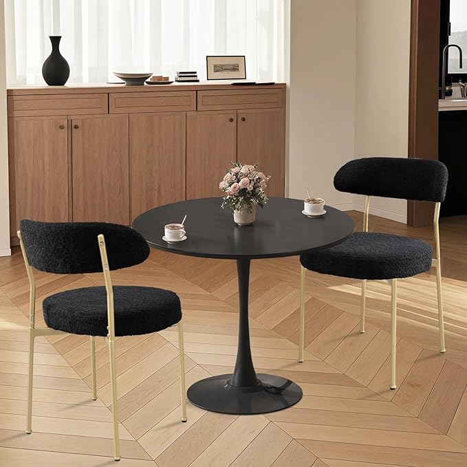 SoarFlash Kitchen Table and Chairs for 2, 24" Dining Table Set for 2 with Velvet Upholstered Chairs, 3 Piece Round Kitchen Table Set, Dining Room Table Set for Small Space, Apartment