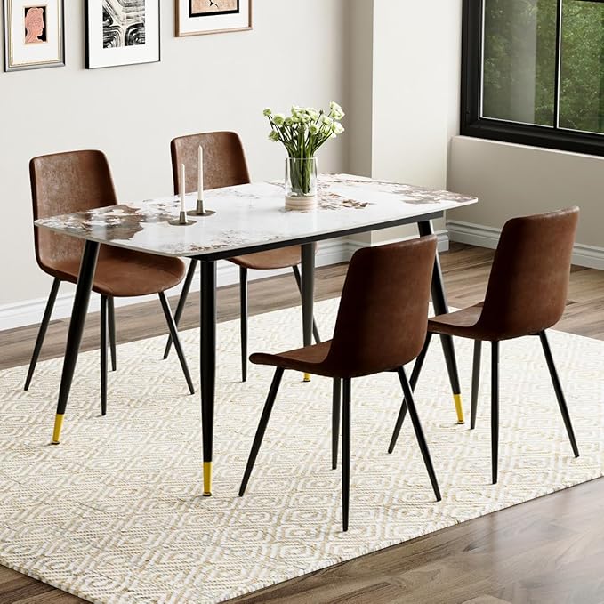 Small Dining Table Set for 4，50'' Sintered Stone Table with 4 Chair Dining Table Set, Easy to Assemble，Suitable for Small Spaces