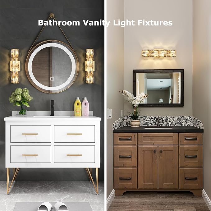 Crystal Wall Sconces Lighting, Modern Gold Wall Light Fixture, Elegant Vanity Wall Lighting Mount for Living Room Bedroom Bathroom Crystal Vanity Light Fixture for Indoor Hallway Doorway Stairway