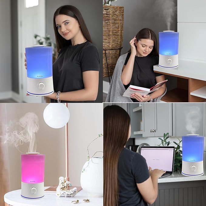 BlueHills Premium Set of Two Large 2000 ML XL Essential Oil Diffusers Humidifier Combo for Large Room Home with Décor LED Lights Great Gift – White and White Wood Grain.