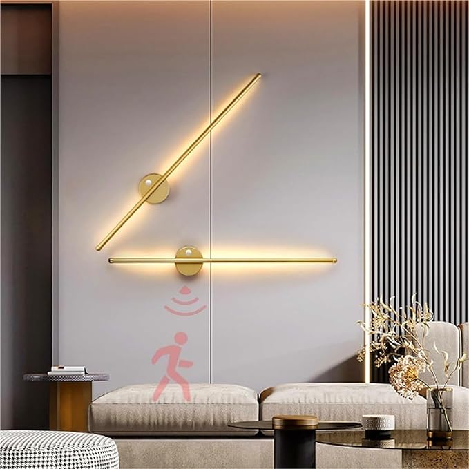 LED Long Strip Wall Lights with Motion Sensor Wall Lamp 3000K/4000K/6000K Wall Modern Simple Aluminum Mounted Indoor Bedside Decoration Light Living Room(Gold Warm Light,60cm)